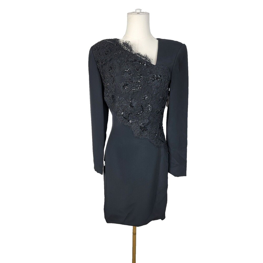 Vintage 80s Arthur Doucette Dress 6 Black Matte Sheath Esther Wolf Houston Tag
